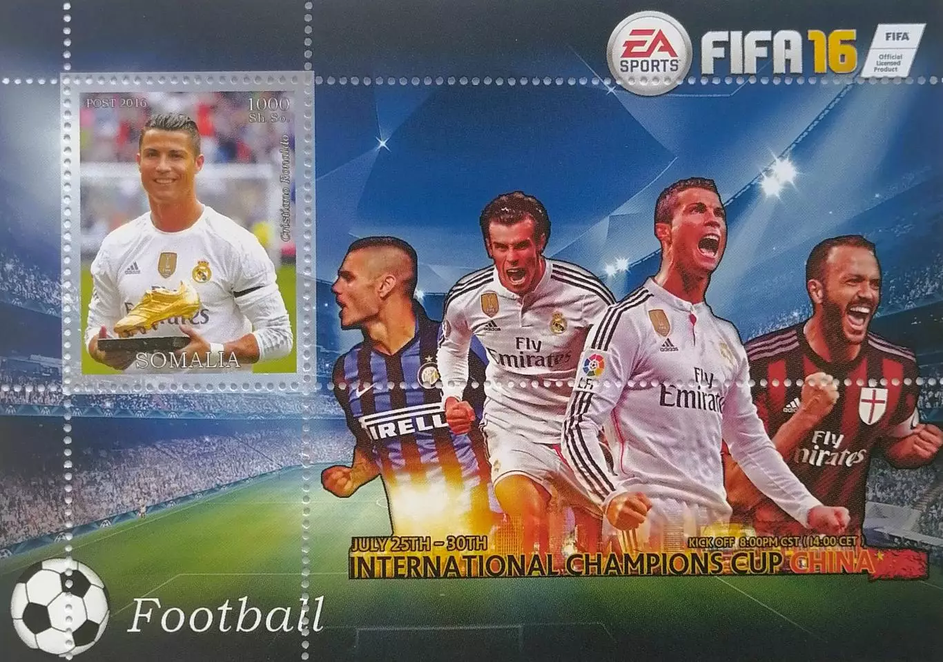 Блок. Сомали 2016. Футбол. Криштиану Роналду.
