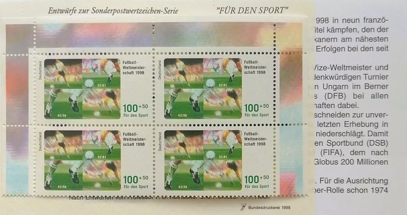 Буклет с марками (Германия). Официальные марки ФИФА. ЧМ по футболу. Франция 1998 1