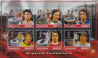 Малый лист Руанда 2017. Ван Бастен. Беккенбауэр. Платини. Зико. Блохин. Марадона