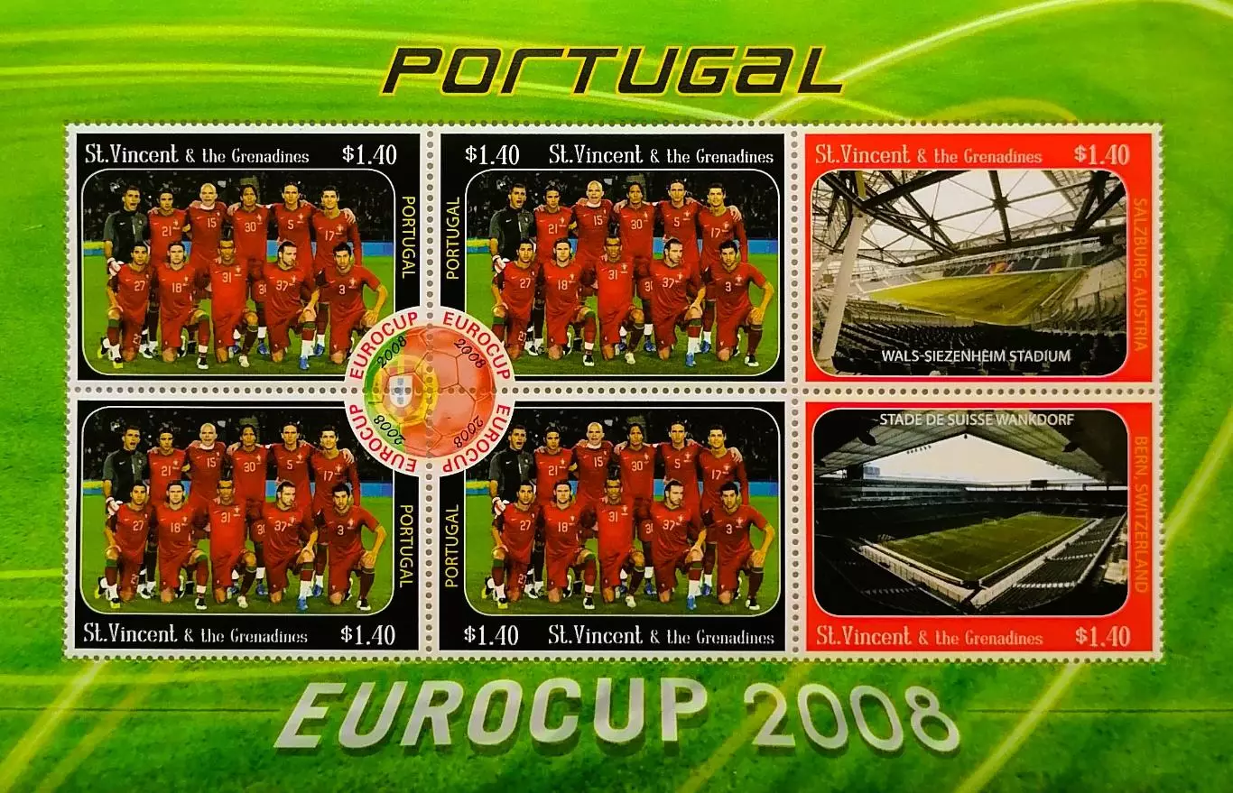 Малый лист. Сент-Винсент и Гренадины 2008. ЧЕ по футболу 2008. Сб. Португалия.