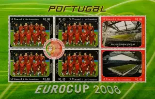 Малый лист. Сент-Винсент и Гренадины 2008. ЧЕ по футболу 2008. Сб. Португалия.