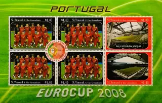 Малый лист. Сент-Винсент и Гренадины 2008. ЧЕ по футболу 2008. Сб. Португалия.