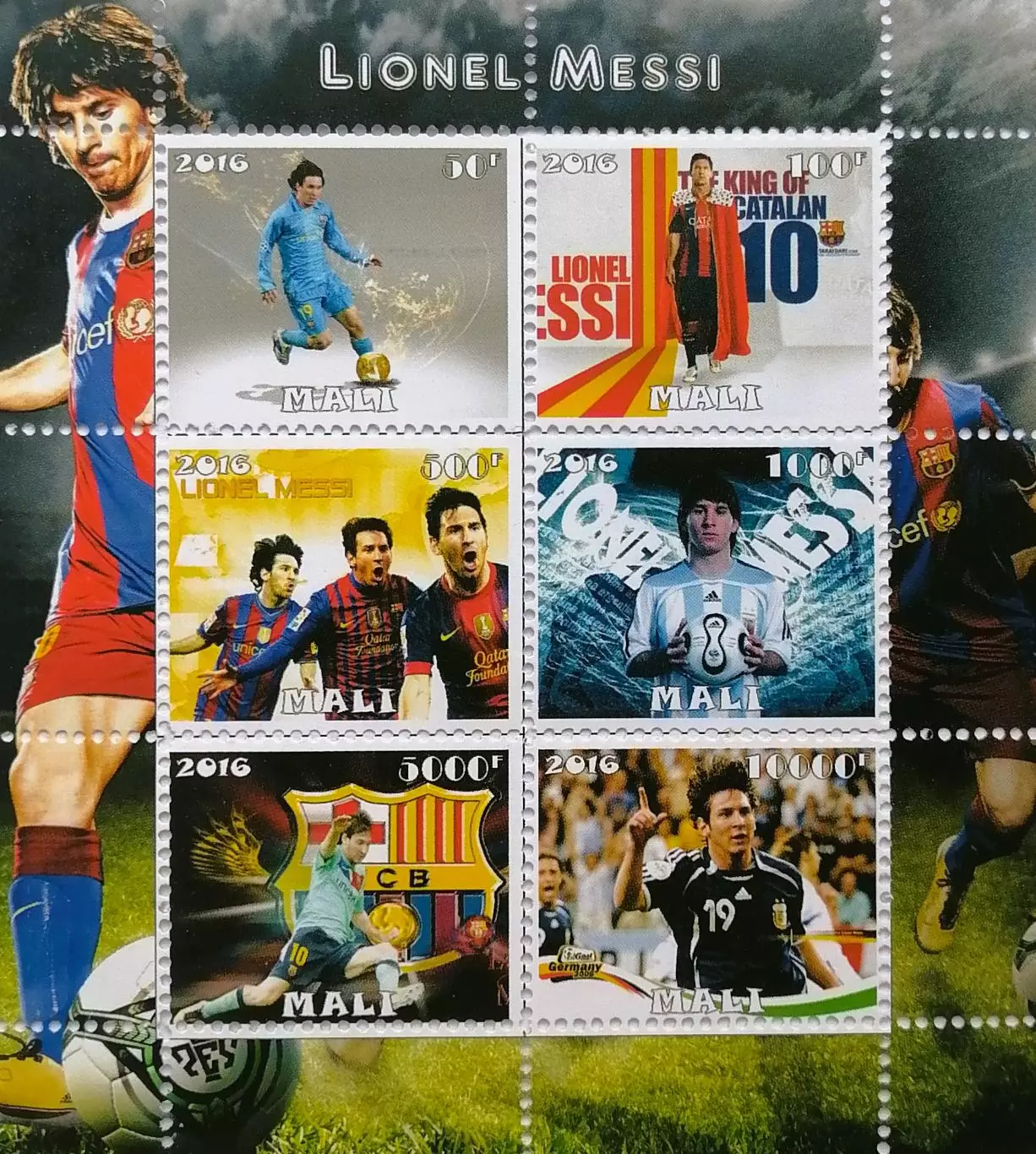 Малый лист. Мали 2016. Футбол. Лионель Месси. (2)