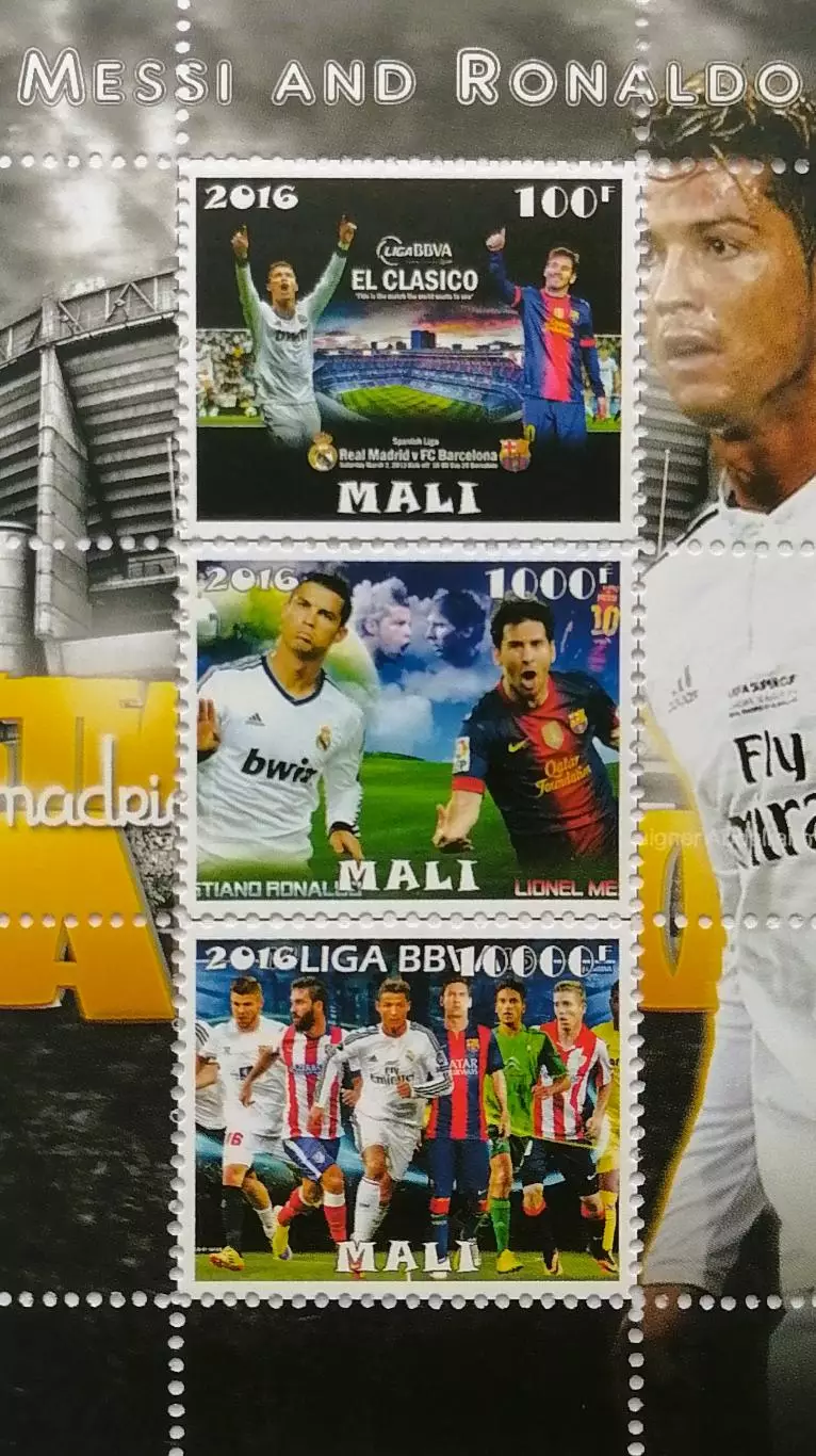 Малый лист. Мали 2016. Лионель Месси. Криштиану Роналду.