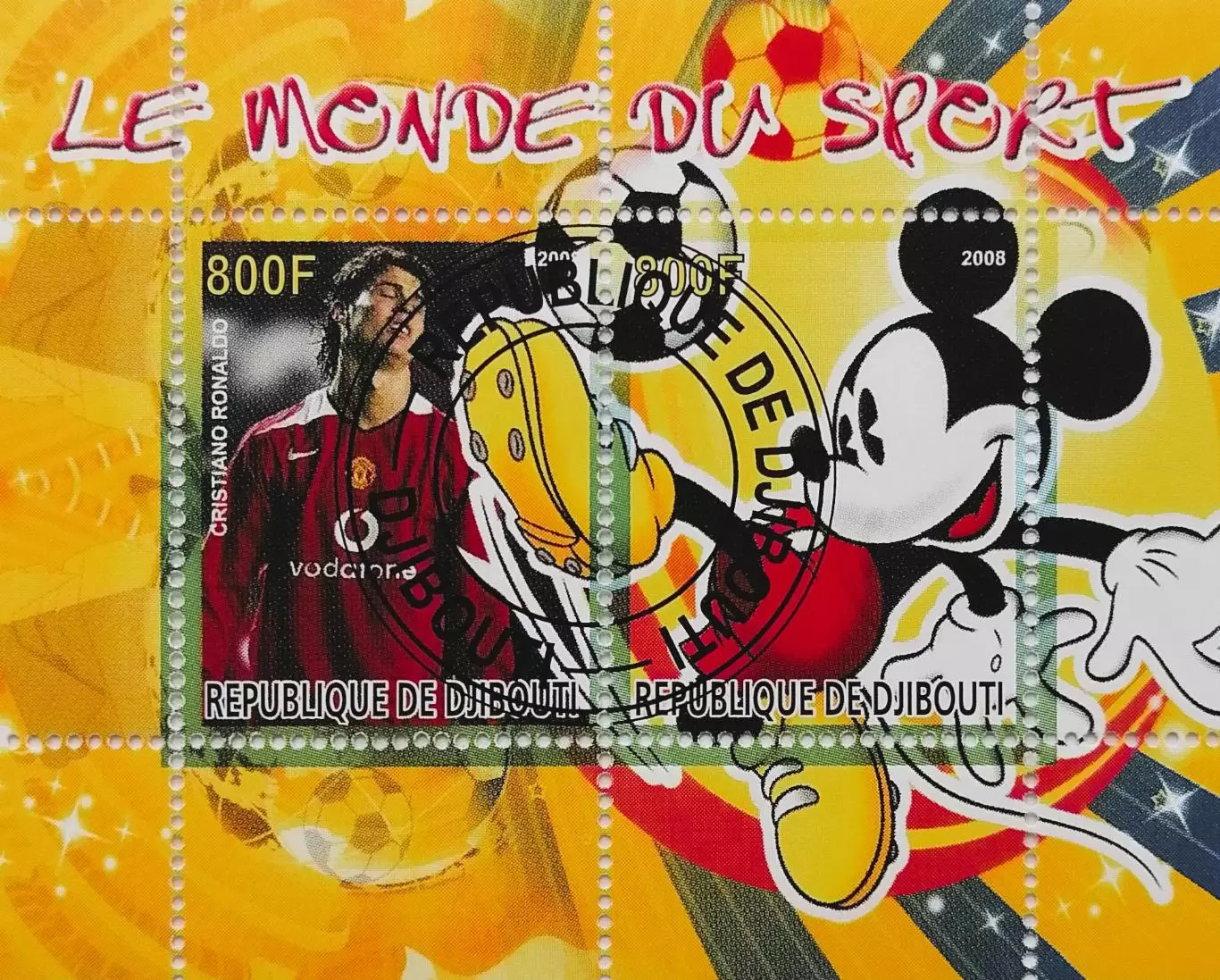 Малый лист. Джибути 2008. Футбол. Роналду. Манчестер Юнайтед.