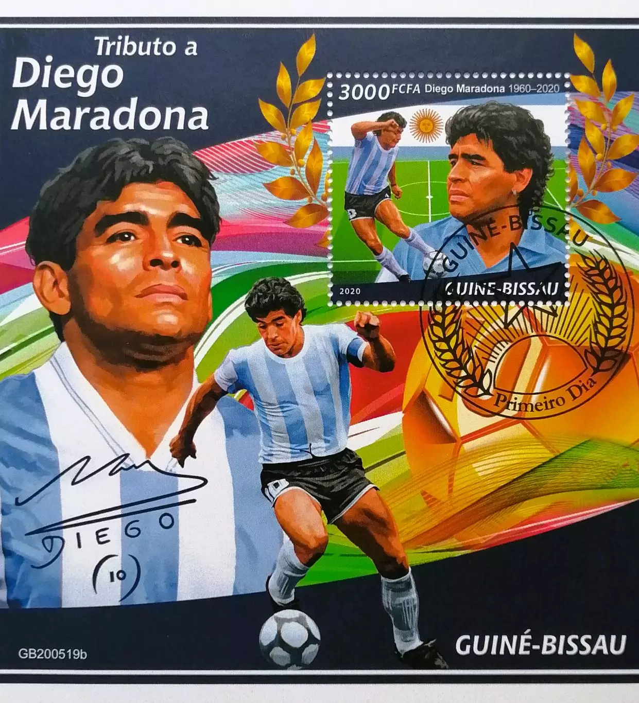 Блок. Гвинея-Бисау 2020. Футбол. Марадона. Аргентина.