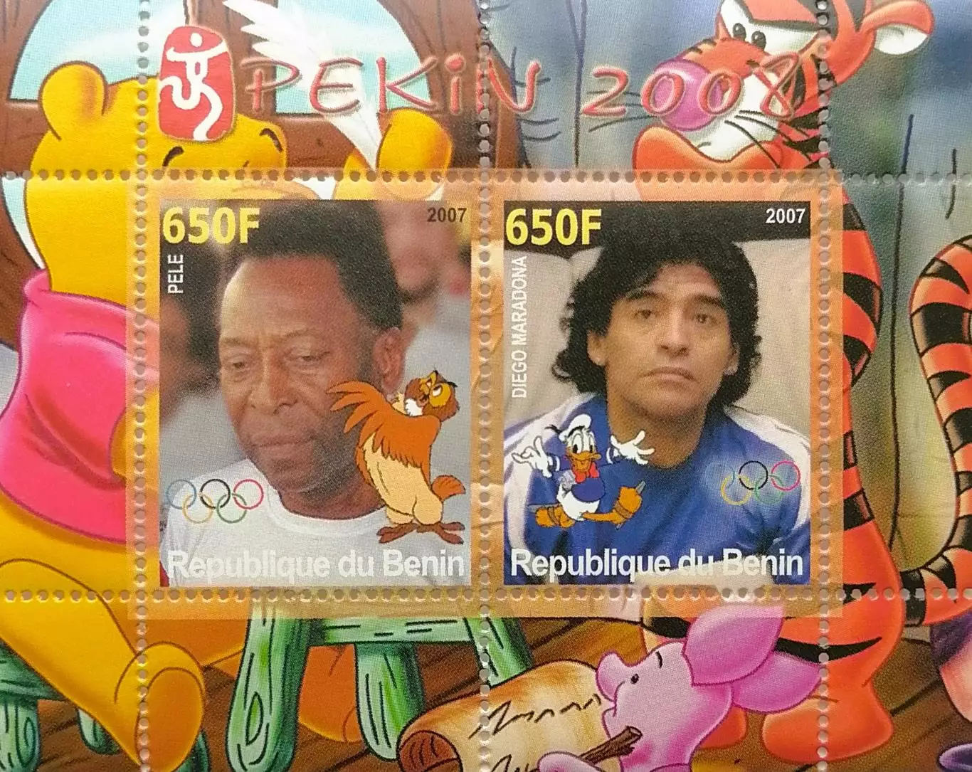 Малый лист. Бенин 2007. Футбол. Пеле. Марадона.