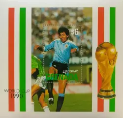 Блок. Гренада 1990. Чемпионат мира по футболу. Италия 1990. Уругвай.