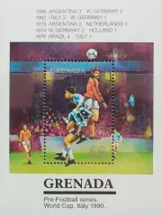 Блок. Гренада 1990. Чемпионат мира по футболу. Италия 1990. Финалы 1970-1986.