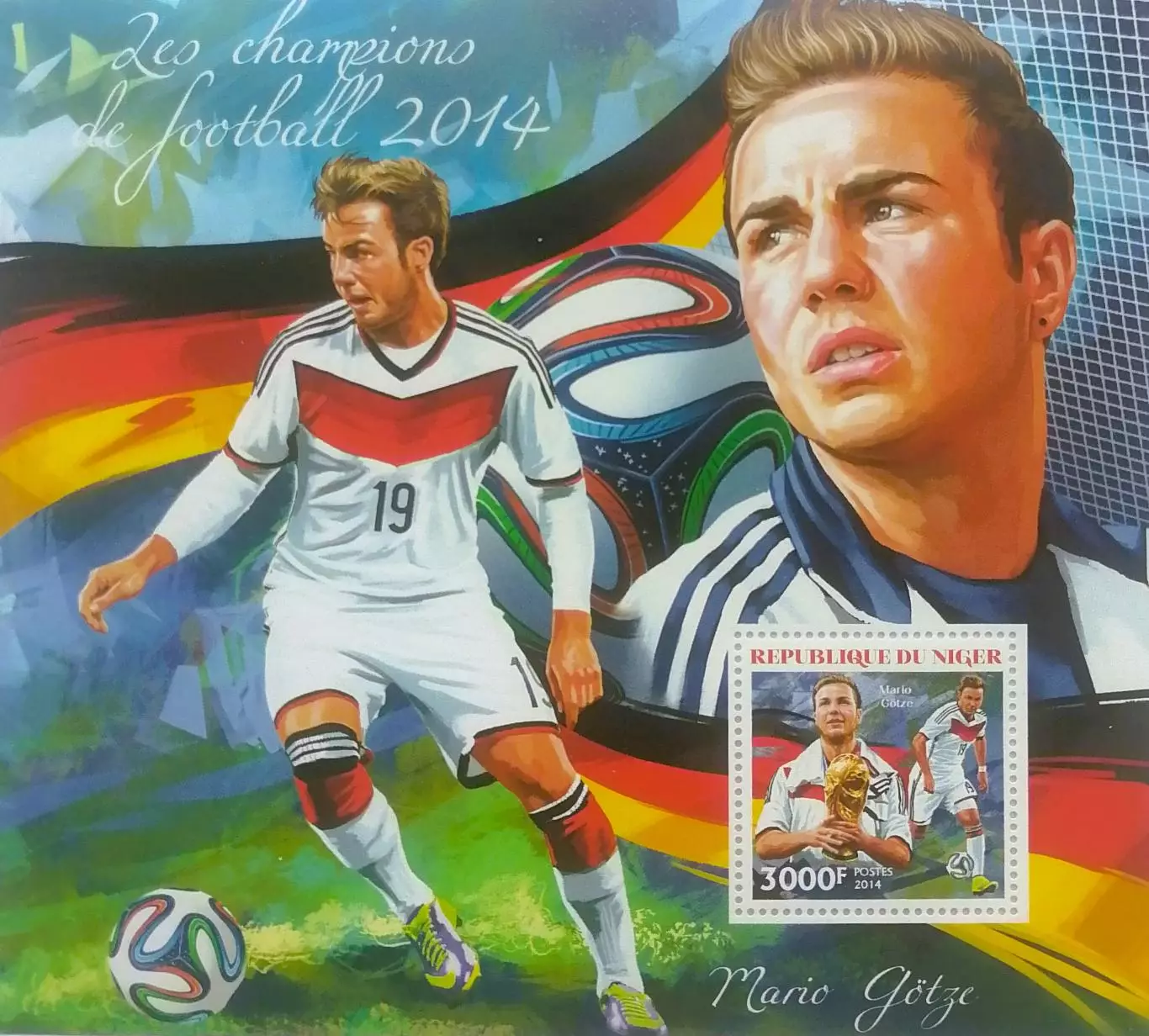 Блок. Нигер 20214. Чемпионат мира по футболу. Бразилия 2014. Марио Гетце.