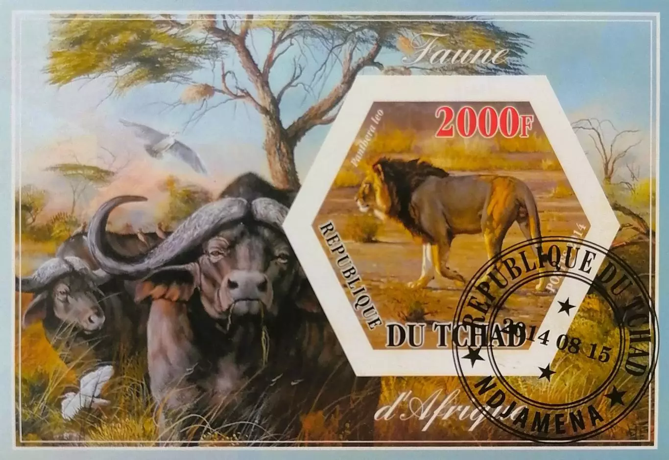 Блок б/з. Малый лист. Чад 2014. Фауна. Дикие животные Африки.