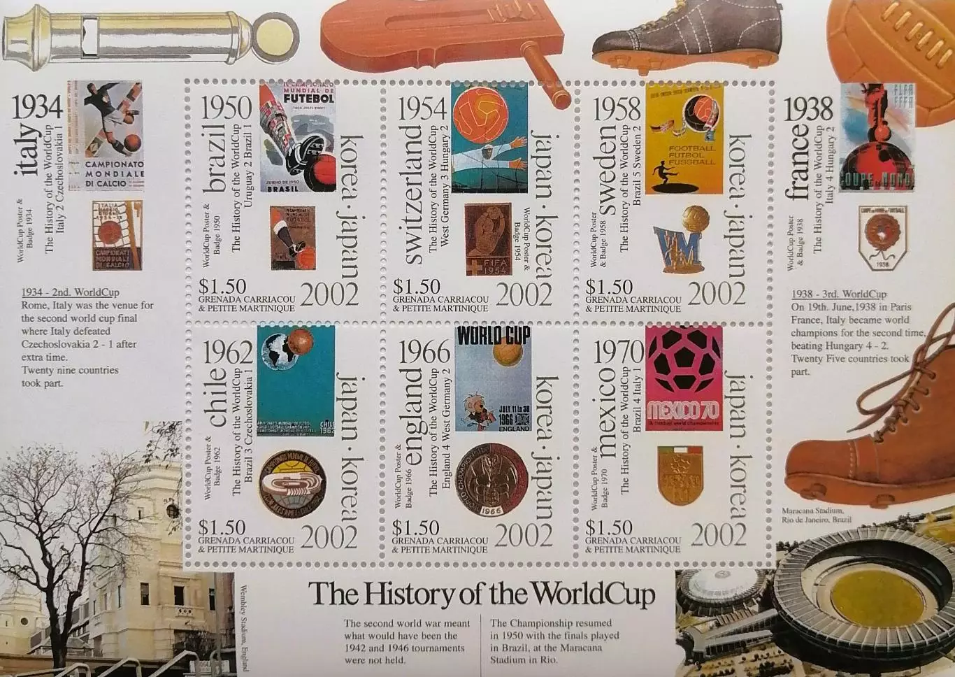 Малый лист. Гренада 2002. Чемпионат мира по футболу. Япония/Южная Корея 2002.