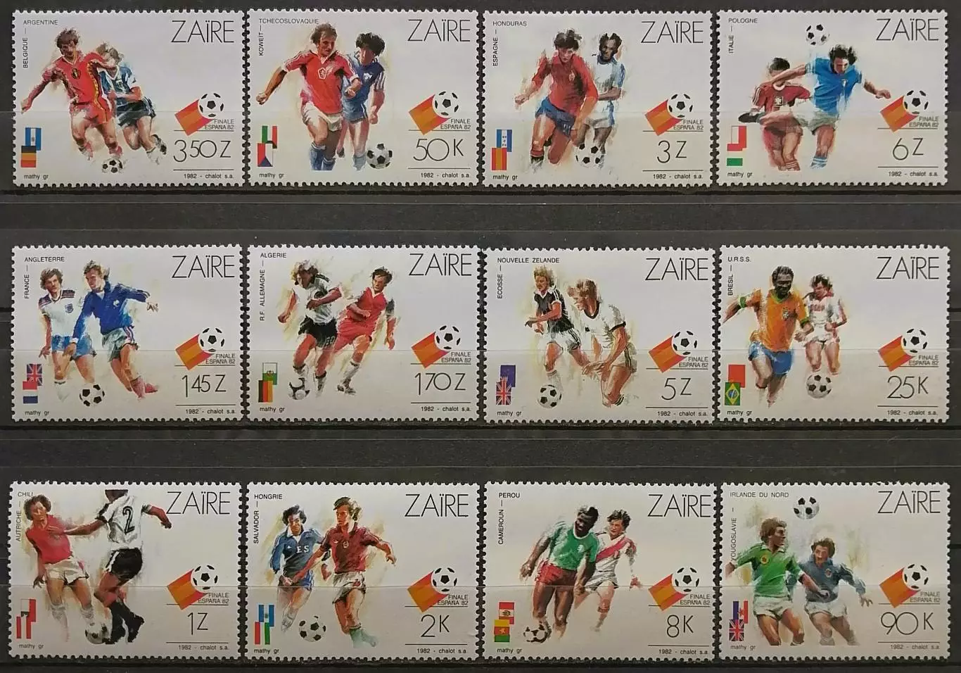 Заир 1982. Чемпионат мира по футболу. Испания 1982. 12 марок.