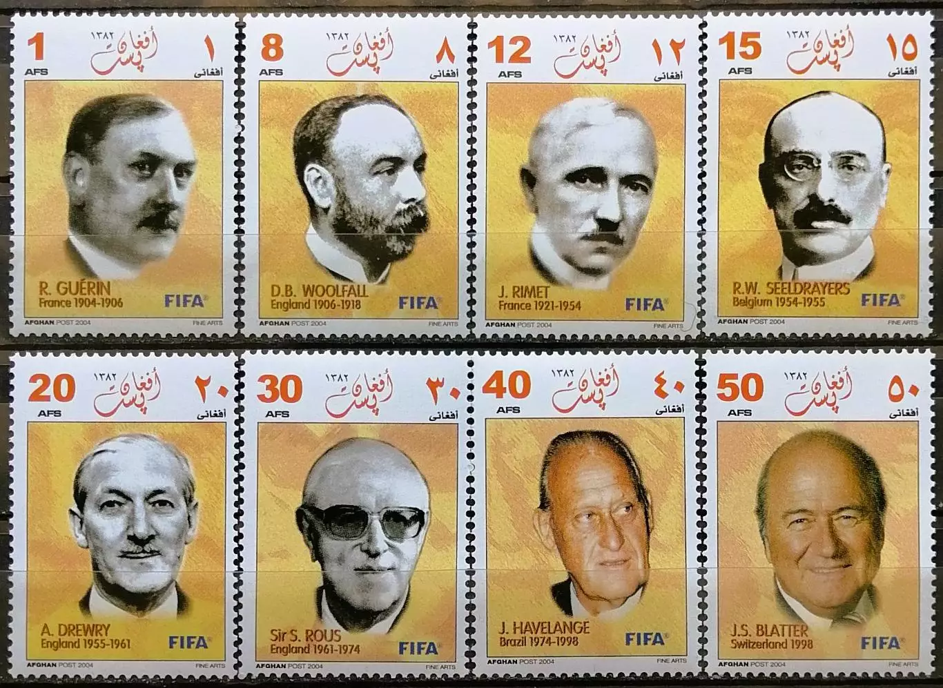 Афганистан 2004. 100 лет ФИФА. Президенты ФИФА. 8 марок.