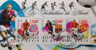 Малый лист. Бенин 2015. Футбол. Рибери. Месси. Руни.