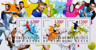 Малый лист. Бенин 2015. Теннис. Рафаэль Надаль. Энди Маррей. Роджер Федерер.