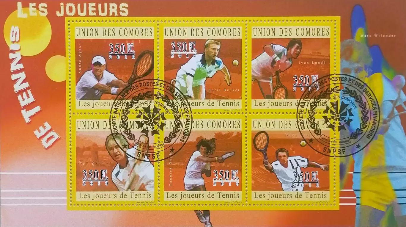 Малый лист. Коморы 2010. Теннис. Агасси. Беккер. Лендл. Макинрой. Виландер. Ноа.