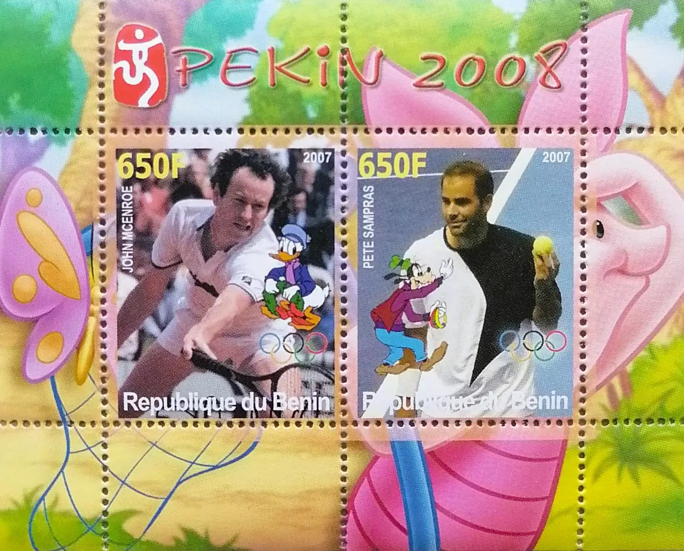 Малый лист. Бенин 2007. Теннис. Джон Макинрой. Пит Сампрас.