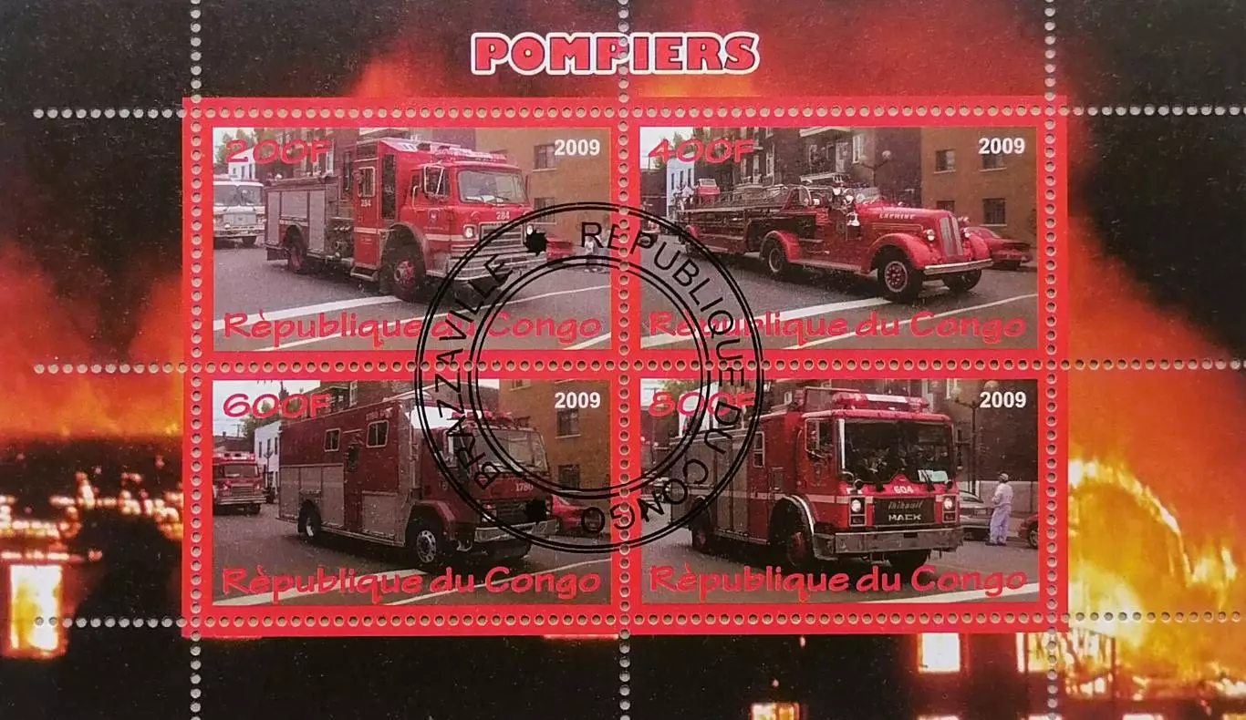 Малый лист. Конго 2009. Пожарные машины.