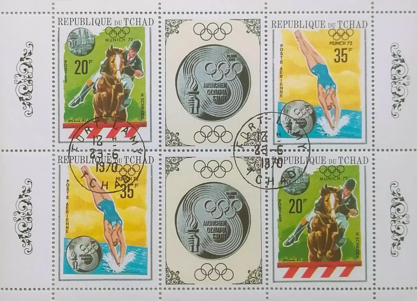 Малый лист. Чад 1970. Летние Олимпийские игры. Мюнхен 1972.