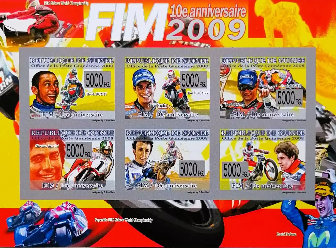 Малый лист б/з. Гвинея 2008. Мотоспорт.