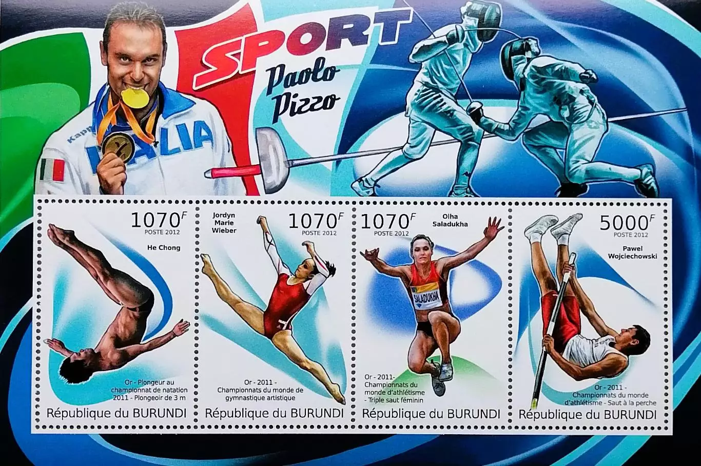 Малый лист. Бурунди 2012. Спортсмены, чемпионы мира.