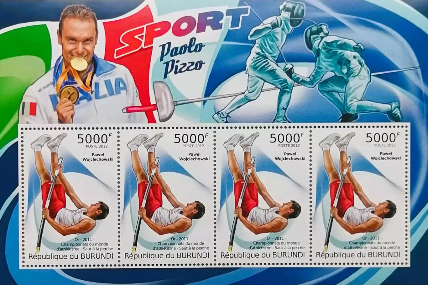 Малый лист. Бурунди 2012. Чемпион мира Павел Войцеховский. Легкая атлетика.