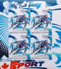 Малый лист б/з. Бурунди 2012. Чемпион мира Эрик Гэй. Горнолыжный спорт.