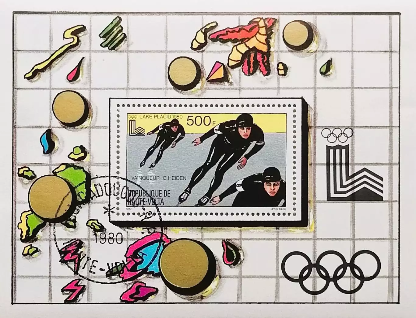 Блок. Верхняя Вольта 1980. Зимние Олимпийские игры. Лейк-Плэсид 1980.