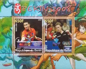 Малый лист. Бенин 2007. Летние Олимпийские игры. Пекин 2008. Настольный теннис.