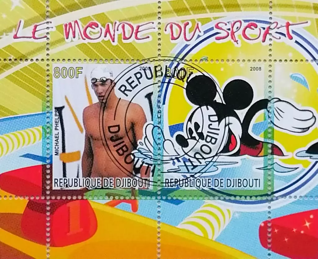 Малый лист. Джибути 2008. Плавание. Майкл Фелпс.