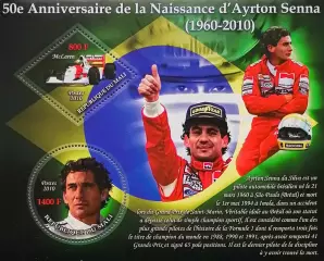 Блок. Мали 2010. Формула - 1. Айртон Сенна.