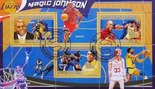 Малый лист. Коморы 2010. Мэджик Джонсон. Ларри Берд. Майкл Джордан.