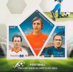 Малый лист.. Мали 2019. Футбол. Франц Беккенбауэр, Йохан Кройф,Ди Стефано.