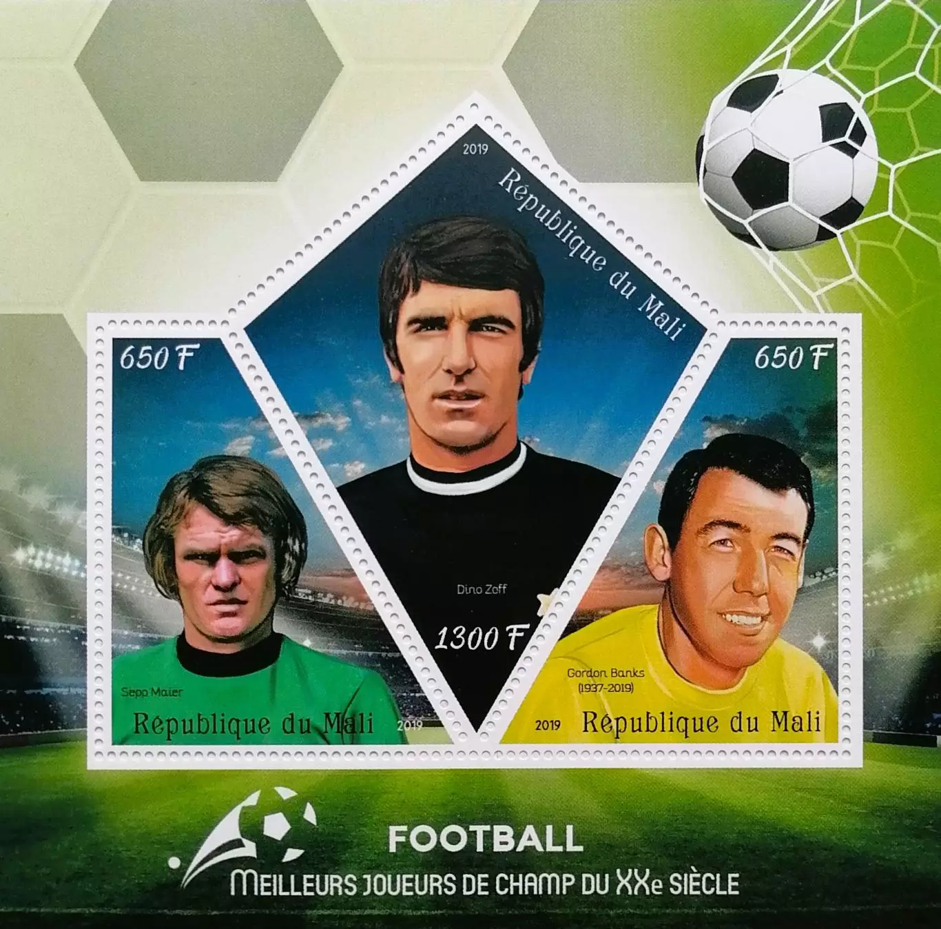 Малый лист. Мали 2019. Футбол. Зепп Майер, Дино Дзофф, Гордон Бэнкс.