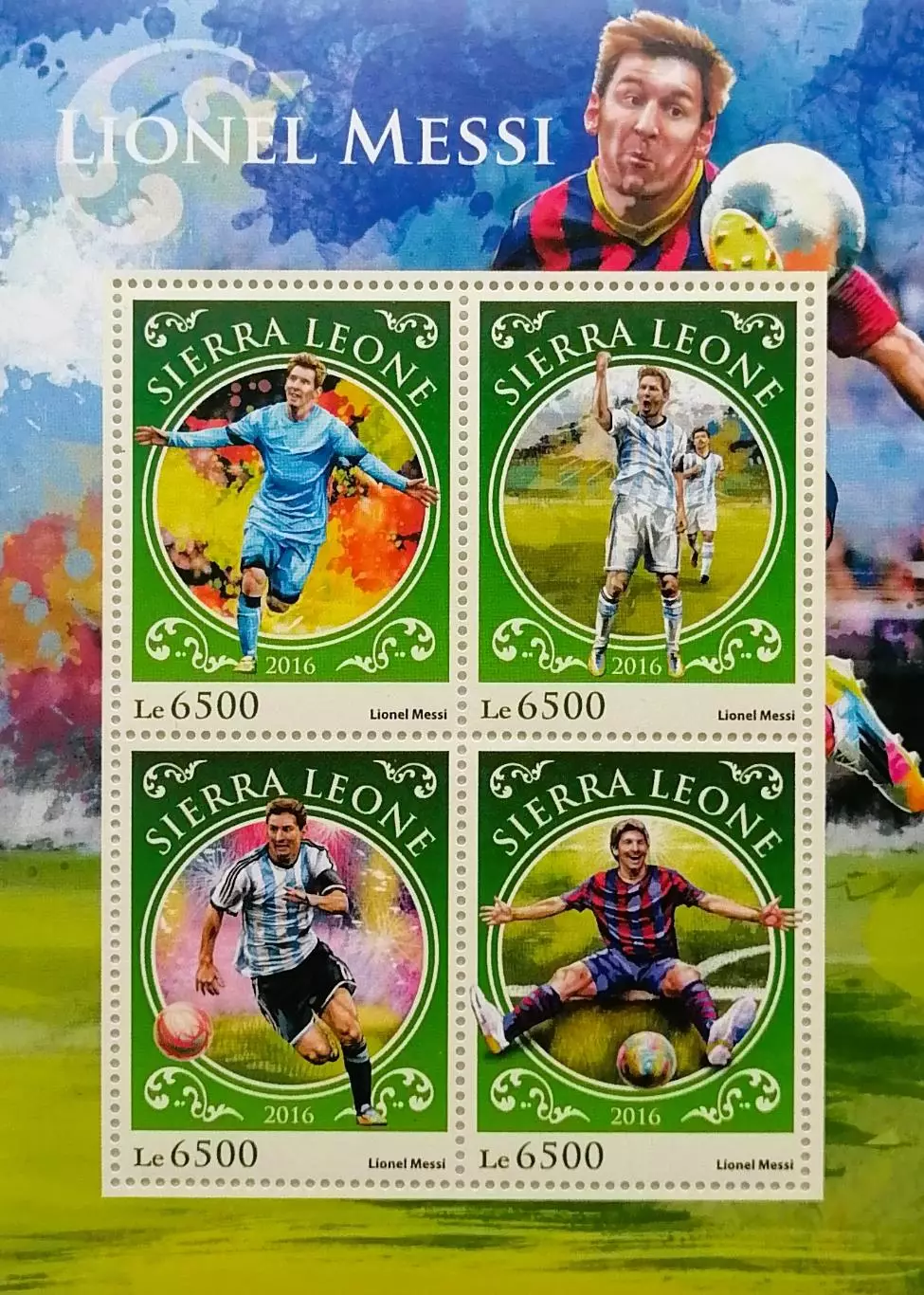 Малый лист. Сьерра-Леоне 2016. Футбол. Лионель Месси.