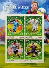 Малый лист. Сьерра-Леоне 2016. Футбол. Лионель Месси.
