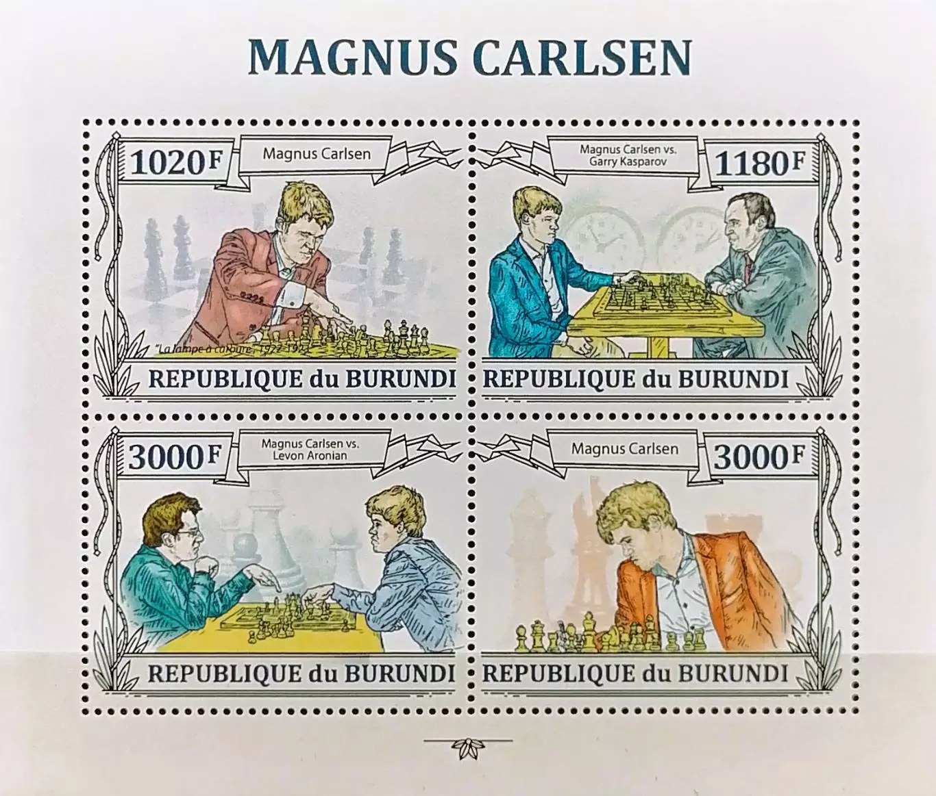 Малый лист. Бурунди 2013. Шахматы. Магнус Карлсен.