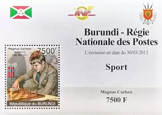 Люкс-блок. Бурунди 2012. Шахматы. Магнус Карлсен.