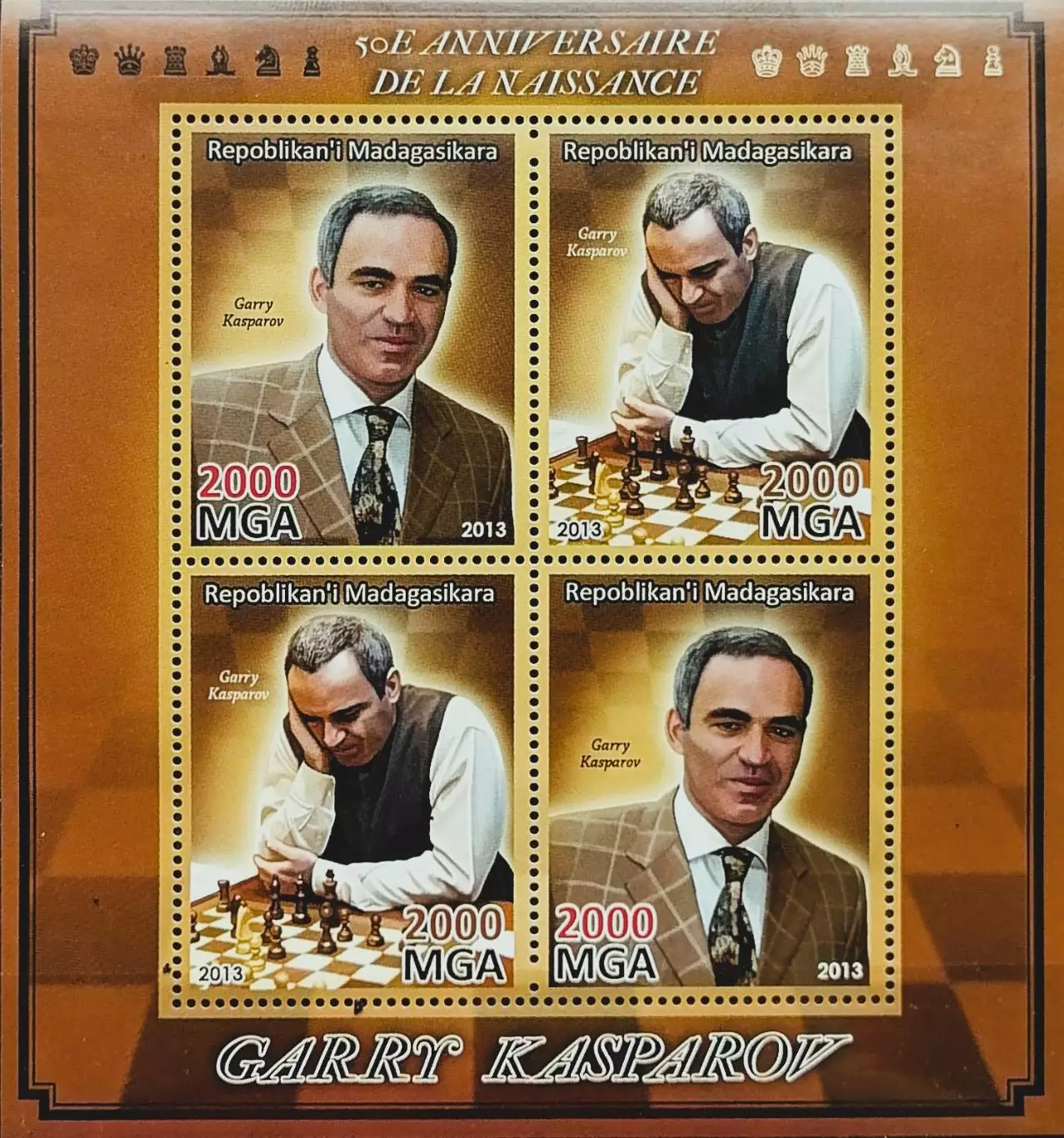 Малый лист. Мадагаскар 2013. Шахматы. Гарри Каспаров.