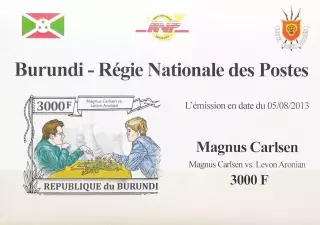 Люкс-блок б/з. Бурунди 2013. Шахматы. Магнус Карлсен. (3)