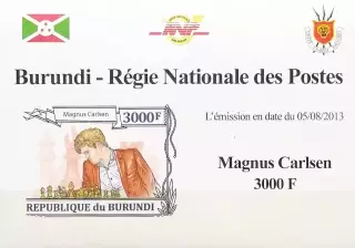 Люкс-блок б/з. Бурунди 2013. Шахматы. Магнус Карлсен. (4)