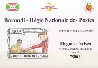 Люкс-блок б/з. Бурунди 2013. Шахматы. Магнус Карлсен. (5)
