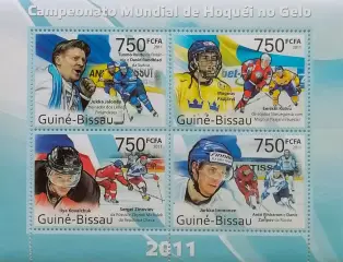 Малый лист. Гвинея-Бисау 2011. Хоккей с шайбой. Ковальчук, Зиновьев, Зарипов.