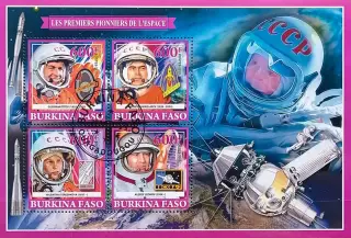Малый лист. Буркина-Фасо 2019. Космос. Титов, А.Николаев, В Терешкова, А.Леонов.