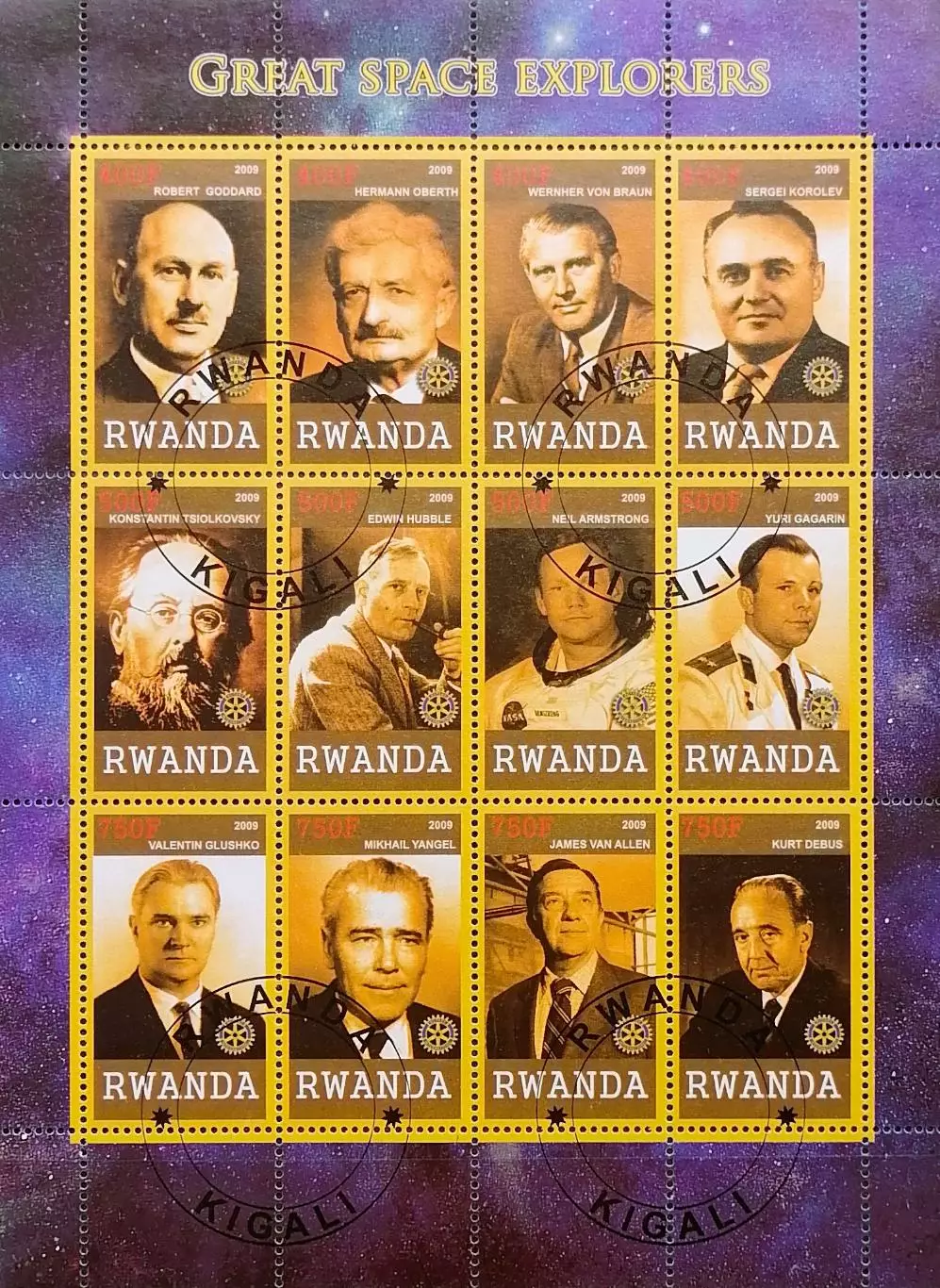 Малый лист. Руанда 2009. Космос. Выдающиеся люди. Ю.Гагарин, С.Королев...