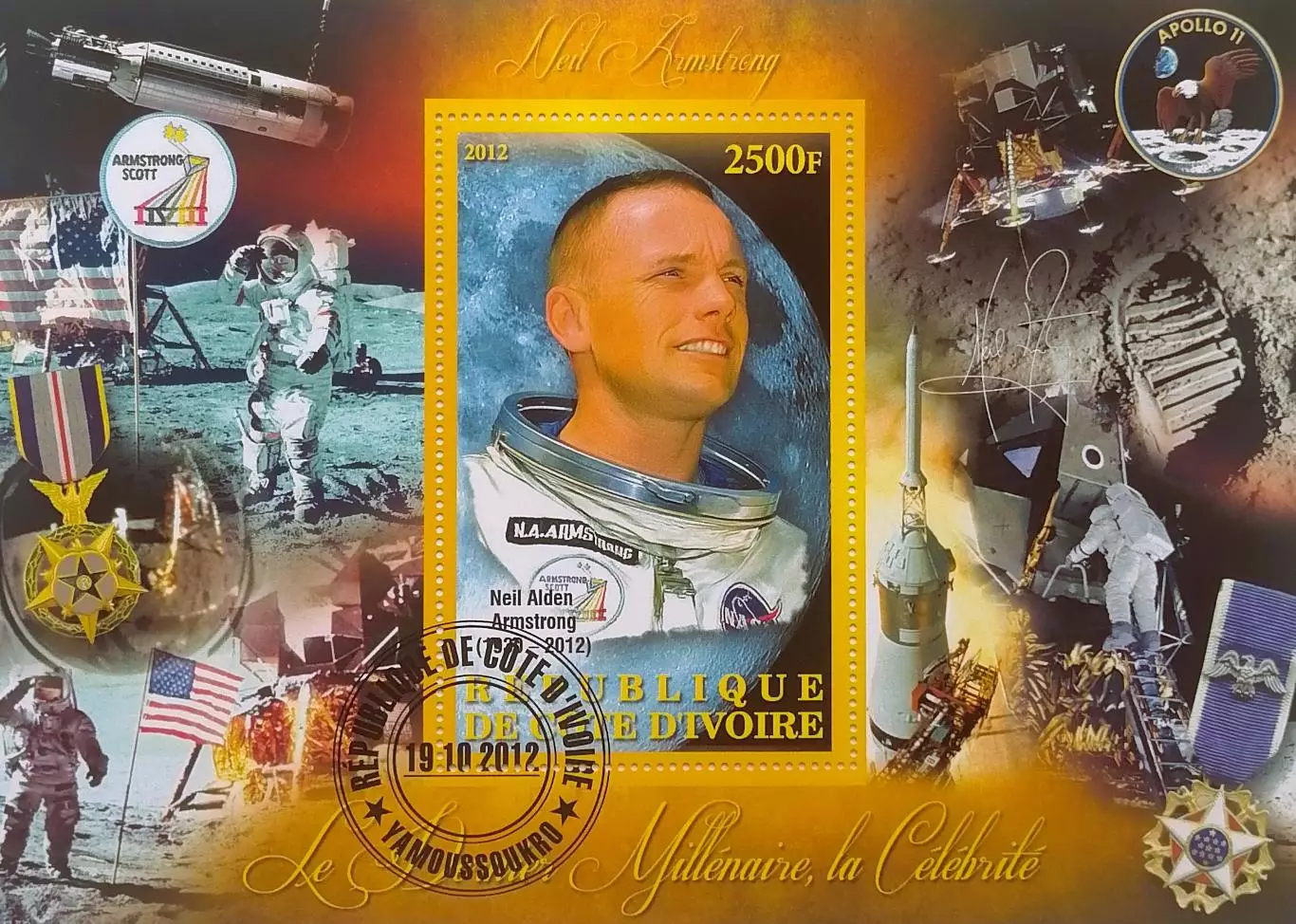 Блок. Кот-д’Ивуар 2012. Космос. Н.Армстронг.