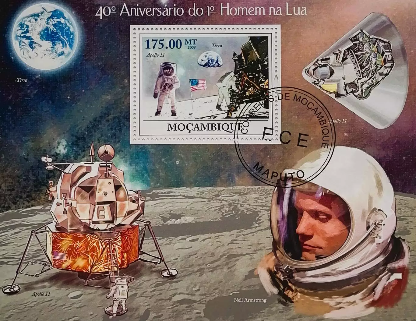 Блок. Мозамбик 2009. Космос. Аполлон 11.