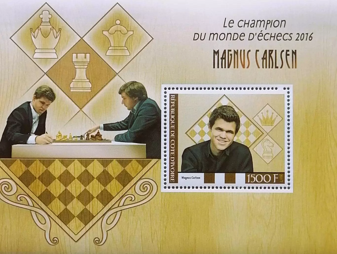 Блок. Кот-д’Ивуар 2017. Шахматы. Магнус Карлсен. 2