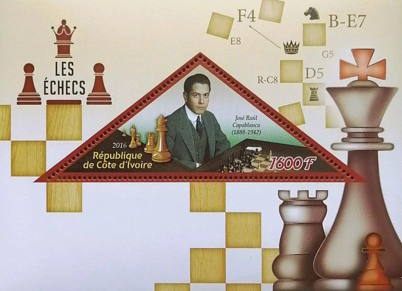Блок. Кот-д’Ивуар 2016. Шахматы. Хосе Рауль Капабланка.